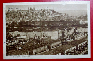Genova (GE) Panorama con il Porto viaggiata 1925