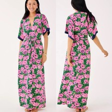 Lilly Pulitzer Wisteria V-Neck Maxi Dress in Low Tide Navy Florrie NEW Size 12