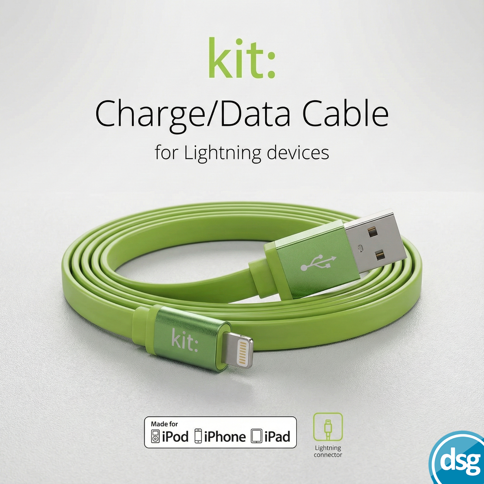 Kit: Apple Lightning Cable for iPhone iPad - Aluminium Green - MFi-Certified