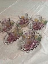 SOGA Japan 5 Set Glass Coffee Cup & Saucer Hand painted.green garden 