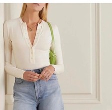 Reformation Jeans Women Ivory Long Sleeve Bodysuit Large