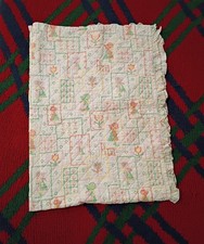 Vintage Baby Quilt Holly Hobbie Crossstitch Cottagecore 55"x42"