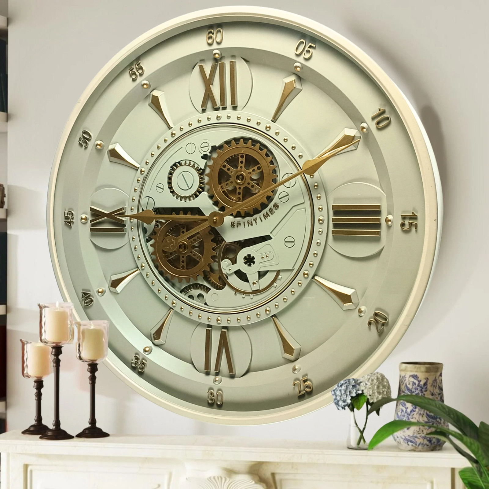 The Gears Clock IRELAND LINE WALL CLOCK ROUND 24 INCH "LIMERICK" BRASS-LIGHT