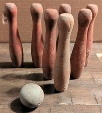 Vintage Wooden Bowling Pins Antique Tabletop 4"