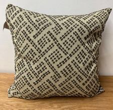 NEW Crate Barrel Ernest Pillow Brown Beige Embroidered 23"x23" Feather Down