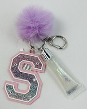 Claire's Pink Initial Letter S 3D Glitter Lip Gloss Keychain Bag Clip New