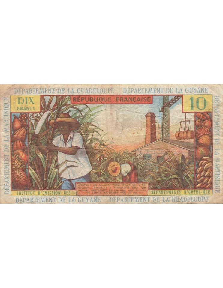Antilles Françaises 10 Francs - Jeune Antillaise - ND (1964) - P.8b - Photo 2/2