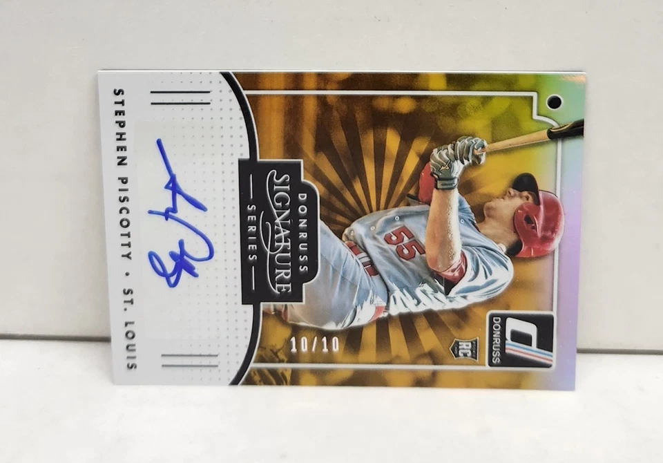 Stephen Piscotty 2016 Donruss Signature ORO ~ Cardinals ROOKIE AUTOMÁTICO #'d 10/10 Foto 2 de 3