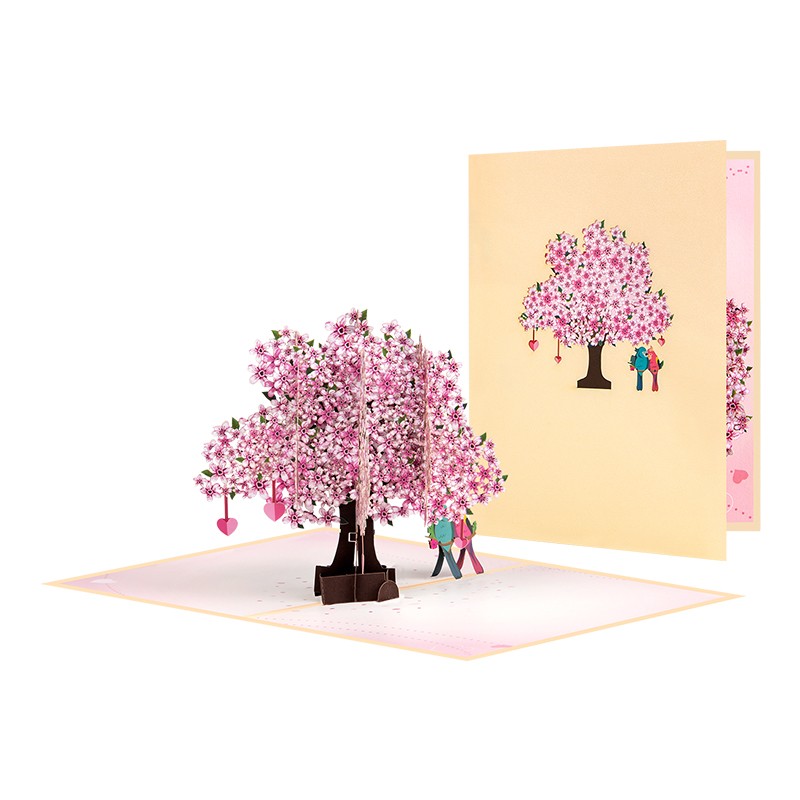 Lovebirds in Romantic Tree Scene 3D Pop Up Card - Anniversary Valentine's Day