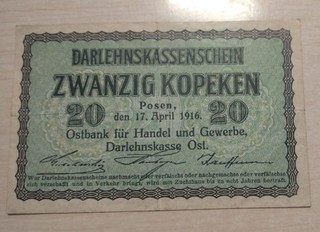 Deutschland 20 Kopeken 1916 Geldschein Darlehenskasse Ostbank S49