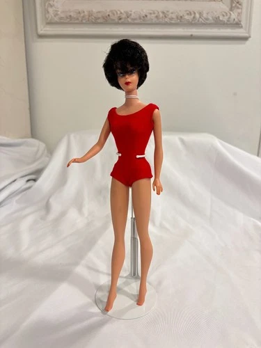 RARE nipples 1962 bubble cut vintage mattel barbie doll rare raven hair(6)
