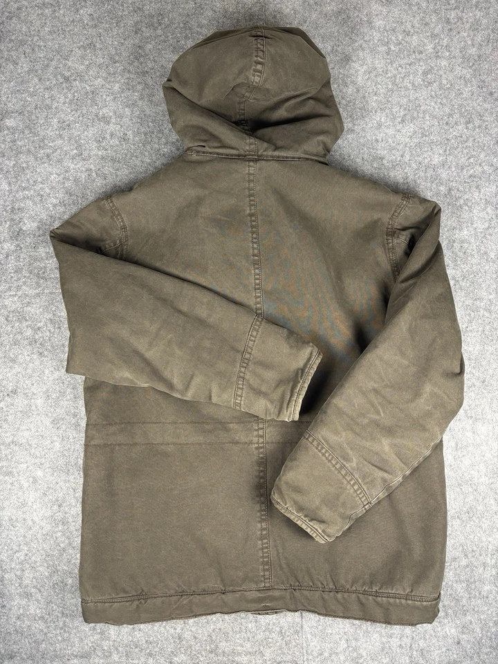 Casaco militar American Eagle vintage Y2K pele sintética com capuz exército parka etiqueta grande - Imagem 2 de 4