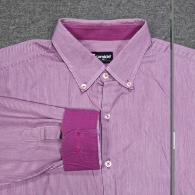 7 Camicie Shirt Mens XL Purple Striped Slim Fit Button Down Dress Long Sleeve