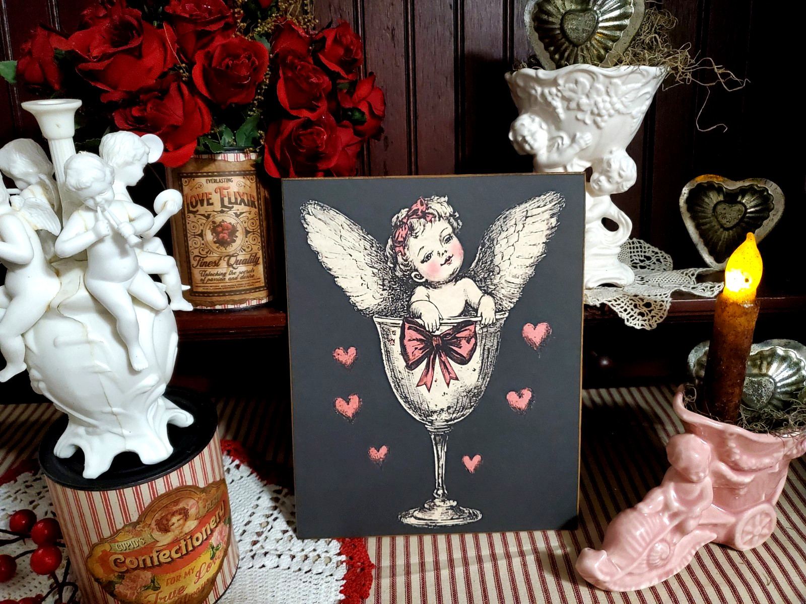 BEAUTIFUL VICTORIAN SHABBY CHIC VINTAGE STYLE VALENTINE CUPID ANGEL HEARTS SIGN