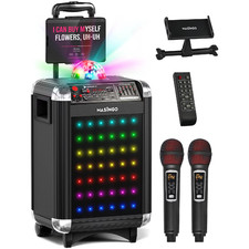 MASINGO C10 Karaoke Machine with 2 UHF Wireless Microphones, Black