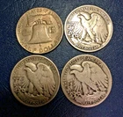 Lot of 4  circulated Half Dollars 90 percent silver