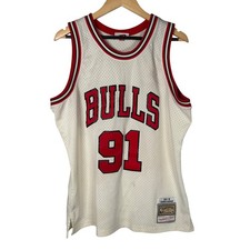 Mitchell Ness Chicago Bulls Dennis Rodman 91 Swingman Jersey Mens L White Red