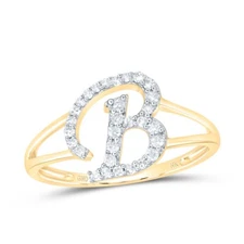 0.20ctw Diamond Initial Letter B Ring 14k Yellow Gold Split Shank Womens Jewelry