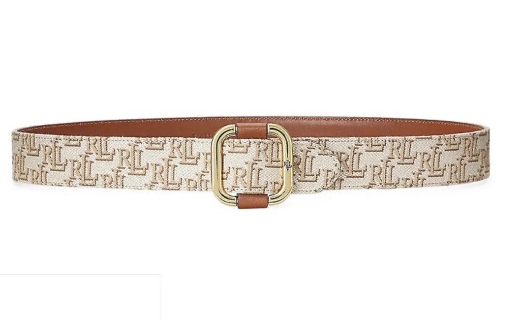 Lauren Ralph Lauren Women\'s Logo Jacquard Slide-Buckle Belt Khaki/Tan Sz L NWT 873341s.jpg main image 2