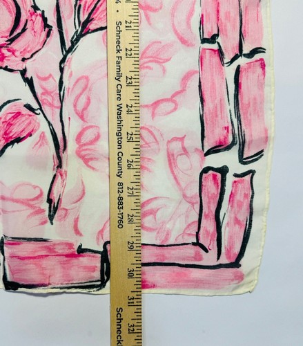 Vintage Pebble Crepe Rayon Pink & White Floral Roses Scarf Hand Rolled Japan - Picture 5 of 8