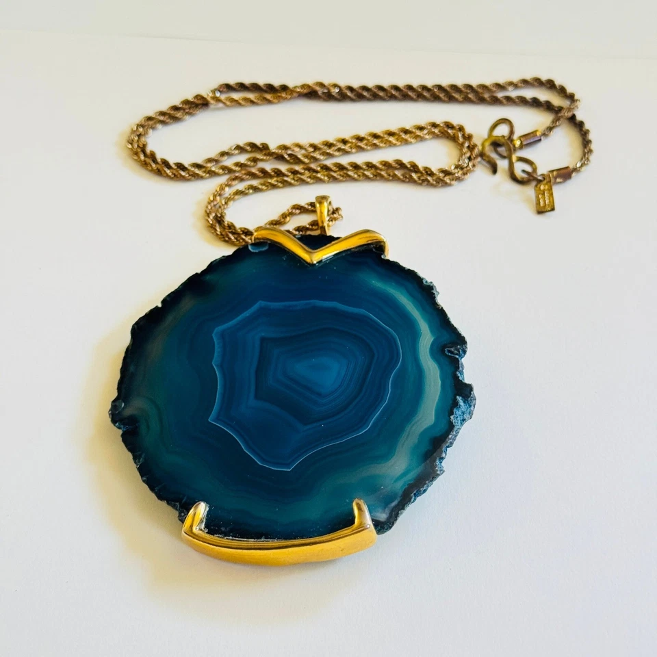 Kenneth Lane синий агат ломтик ожерелье натуральный золотой тон веревки цепочка воротник 32 «L - Изображение 4 из 4