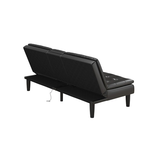 Memory Foam Futon Sofa W/ USB Charging Port Cupholder Living Room Lounge Black - Picture 16 of 23