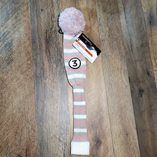 Maxfli Three Wood Headcover Vintage Knit Style Pink Gray White NEW
