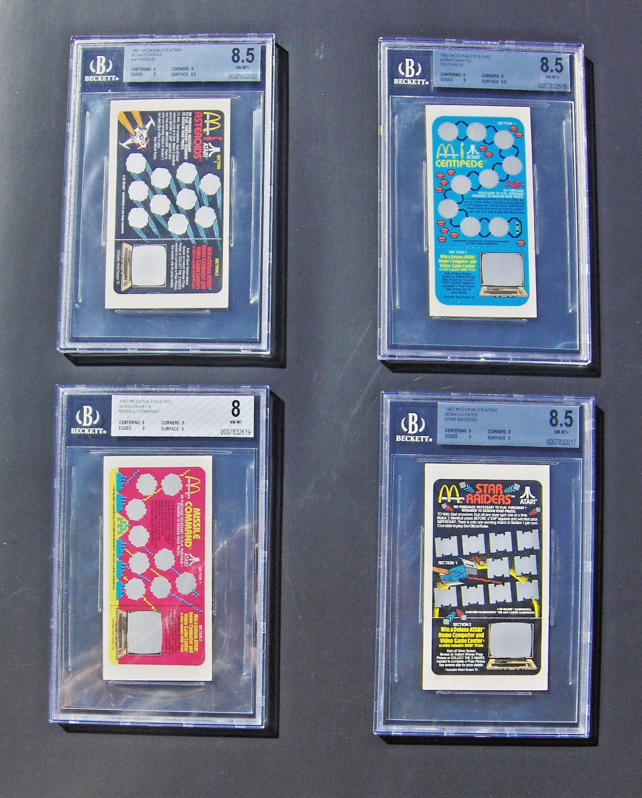 VERY RARE 1982 Beckett Graded  (4) 8-8.5 Cards UNSCRATCHED Atari McDonalds