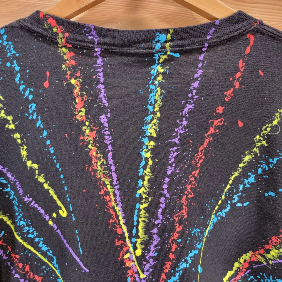 Camiseta De Colección Disney Mickey Mouse Pintura Salpicaduras Colores Neón Hombres Grande Años 90 Foto 4 de 4