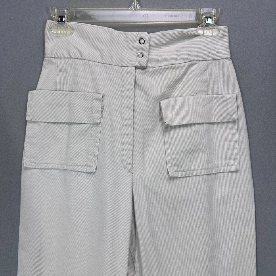 Винтажные штаны 70-х с высокой посадкой широкие штанины саржа квадратные карманы размер 26 дюймов талия бежевые - Изображение 3 из 4