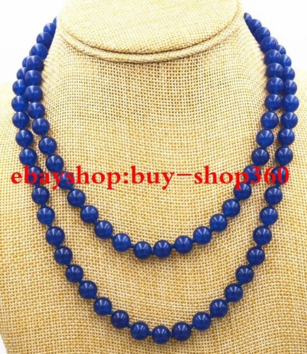 New Beautiful 6mm Blue Jade Round Beads Gemstone Necklace 36'' - Picture 11 of 12