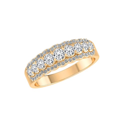 Lab Grown Diamond Double Row Solid 14K Gold April Birthstone Ring #1006 - Picture 3 of 22