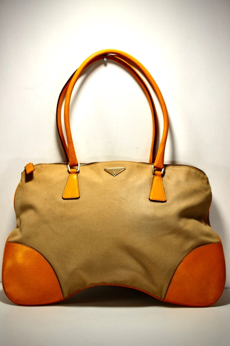 Prada fabric handbag with leather cheap trim