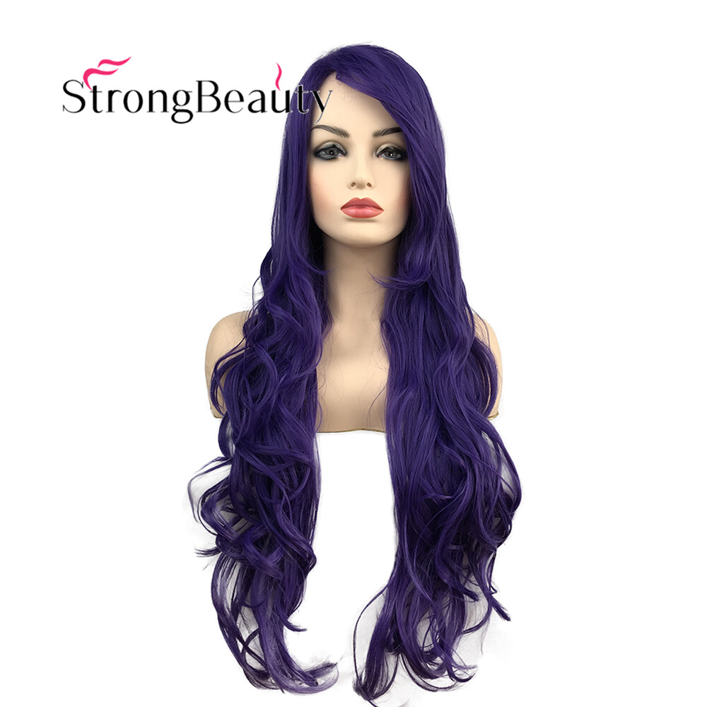 Fashion Women Long Purple Curly Wavy Hair Wig Natural Synthetic