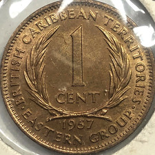 1957 Uncirculated British Caribbean Territories One Cent Foreign Coin #1860