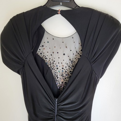 VTG CASADEI Black Dress Womens 12 Glam Retro Ruched Open Back Sequin Evening - Picture 3 of 19