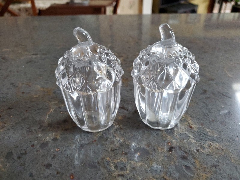 Shannon Crystal Acorn Salt & Pepper Shakers Measures 3 1/2" Tall