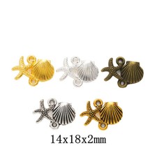 50pcs 14 18 2MM Alloy Charm Starfish shell Pendant Crafts for DIY Jewelry EF4076