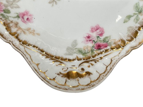 Plato floral vintage Haviland Limoges borde festoneado ovalado borde dorado mango - Imagen 5 de 8