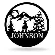 Personalized Rustic Deer Metal Signs, Last Name Monogram Wall Art Decor