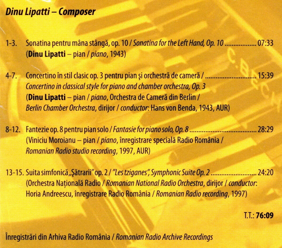 Romania CD Music DINU LIPATTI Composer Historical Archive Recordings  - Image 2 of 2