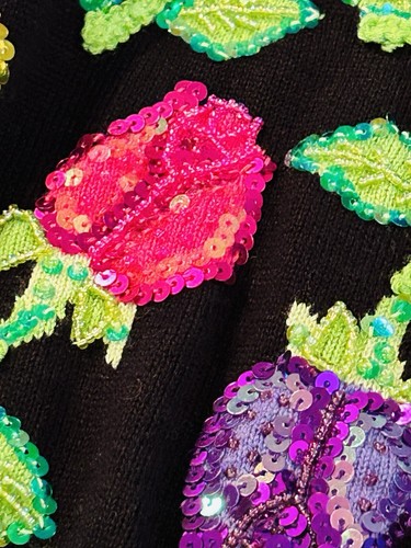 Just B Vintage Black Embellished Beads Flowers Sweater Top New Sz S - Picture 16 of 16