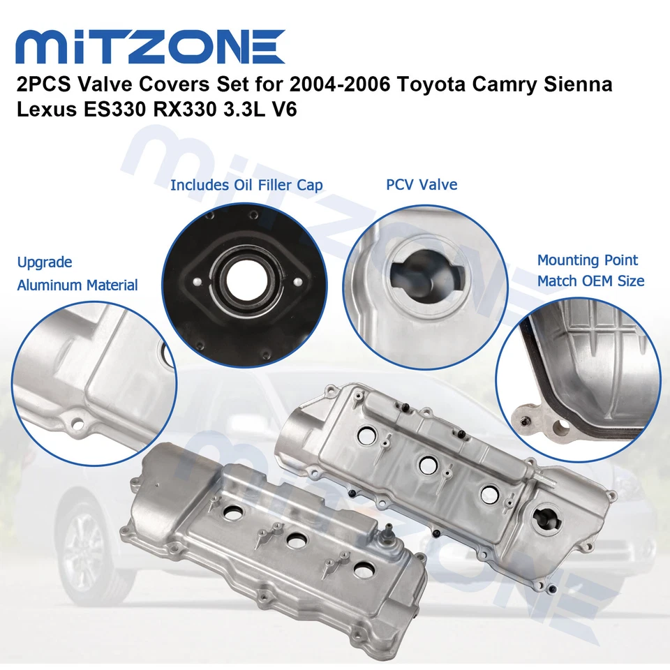 2 件阀盖套装适用于 2004 - 2006 年丰田凯美瑞西耶纳雷克萨斯 ES330 RX330 3.3L V6 — 第 4/4 张图片