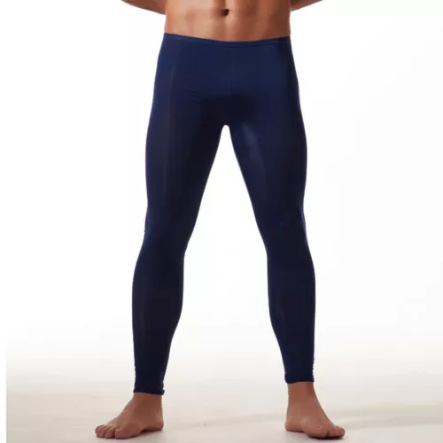 Men Sexy Ice Silk Leggings Sheer See-through Slim Tight Long Johns Trousers - Picture 19 of 33