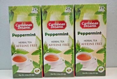 Caribbean Dreams  ALL NATURAL Caffeine-Free Peppermint Tea 24 tea bags (3 Pack)