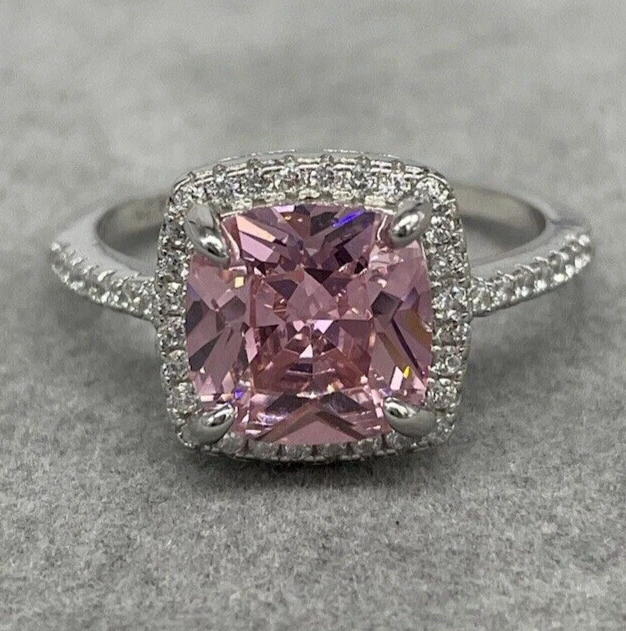 Anello donna argento 925 pietra rosa con zirconi trasparenti fine elegante M. 20 - Immagine 4 di 4