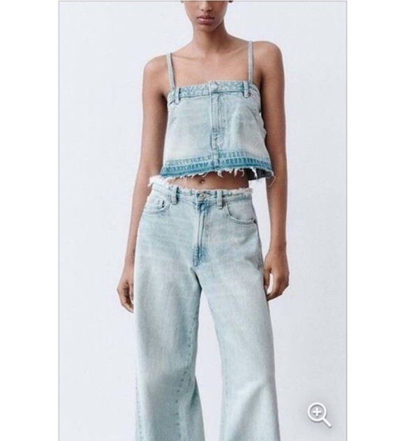Zara Reconstructed Denim Cropped Jean Top Festival Top Size Small NWT thumbnail 2