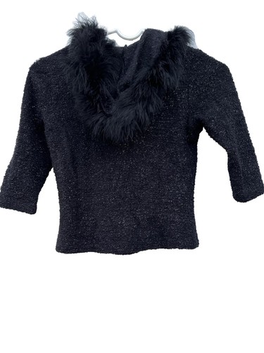 L Luca Womens Blouse Hooded Black Sparkle Faux Fur Size S - Picture 4 of 11