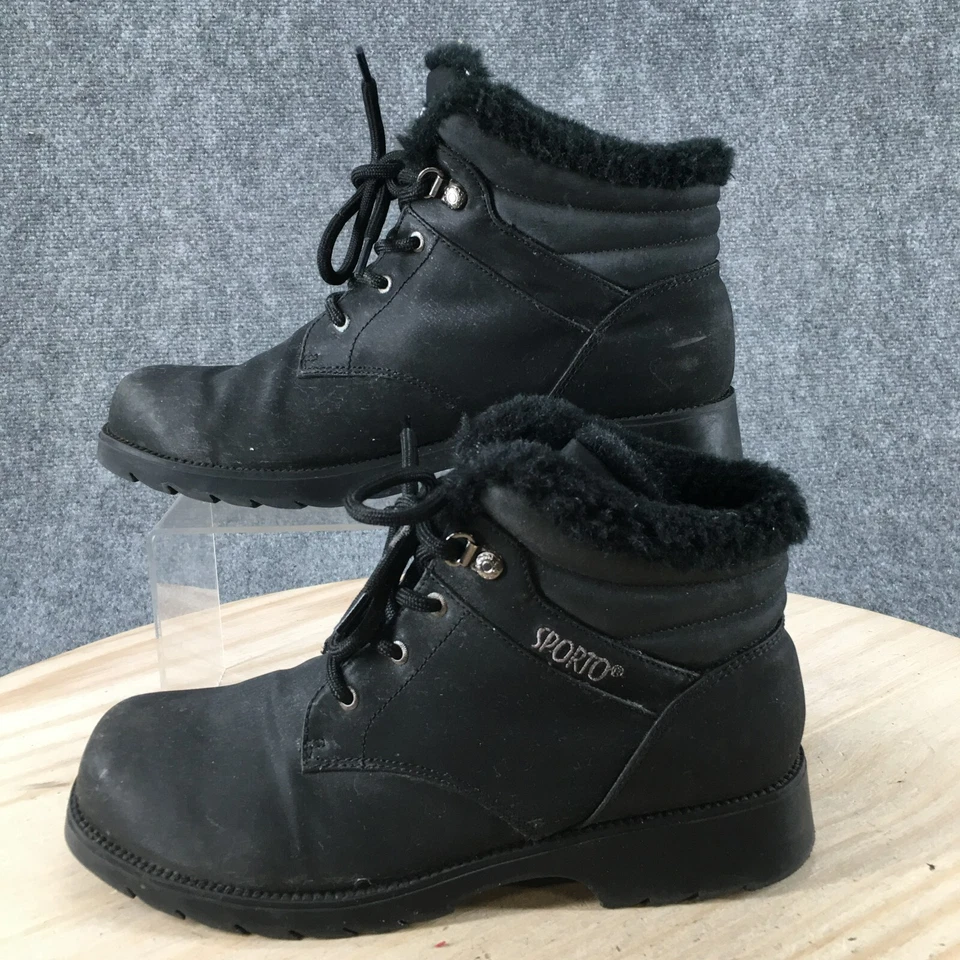 Sporto Winter Snow Boots Womens 8 M Black Faux Leather Insulated Faux Fur Round - Image 2 of 4