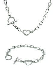 Open Heart Charm Toggle Bracelet  Necklace Set  316L Surgical Stainless Steel